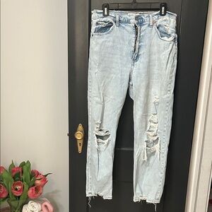 A&F Distressed Light Blue Ankle Straight